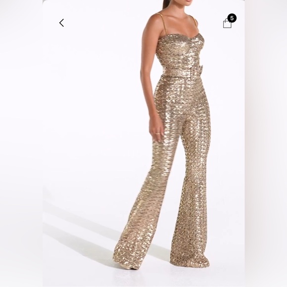 NADINE MERABI Pants - NADINE MERABI LUCINDA  Glittering Gold Jumpsuit. S/M
US 6